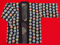 アンティーク和柄!綿入れ袢纏 達磨づくし(黒)